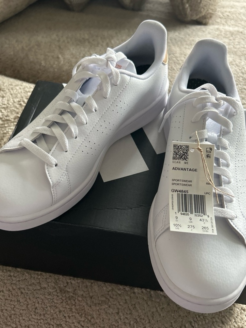 adidas White Leather Low-Top Sneakers with Gold Heel Tab